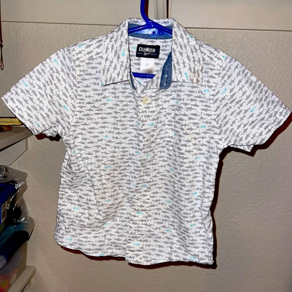 3T Osh Kosh Sharks Short Sleeve Button Up Shirt
